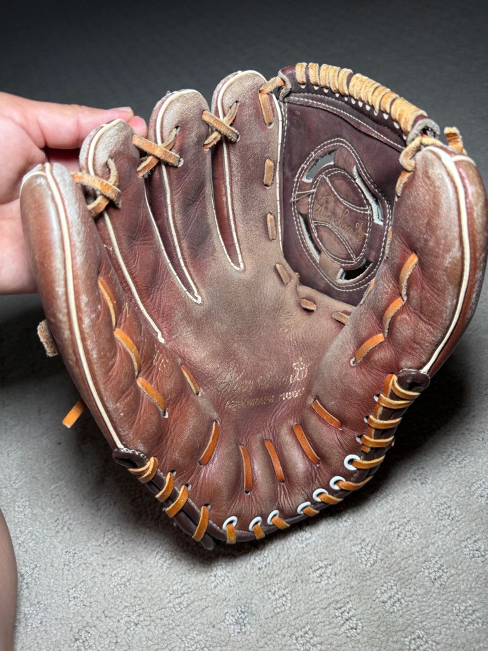 Brown Leather Baseball Glove - Vintage Fielding Mitt Ron Santo Autograph Model